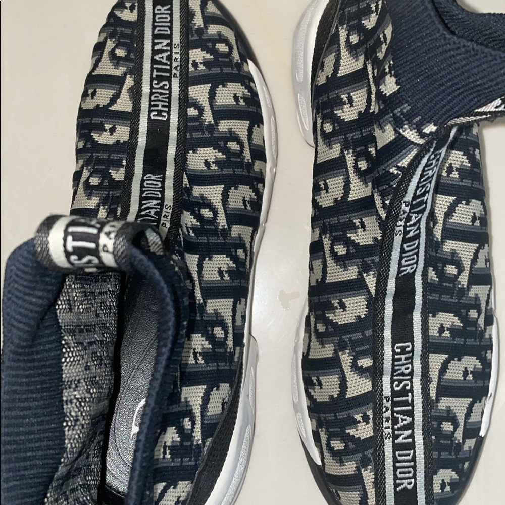 Dior Black/White Navy Dior Print Stretch Technical Knit Sock Sneakers